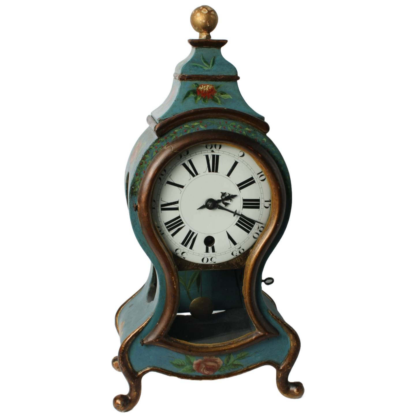 Antique Neuchâteloise Mantel Clock | Hand-Painted Wooden Timepiece ca. 1800 |