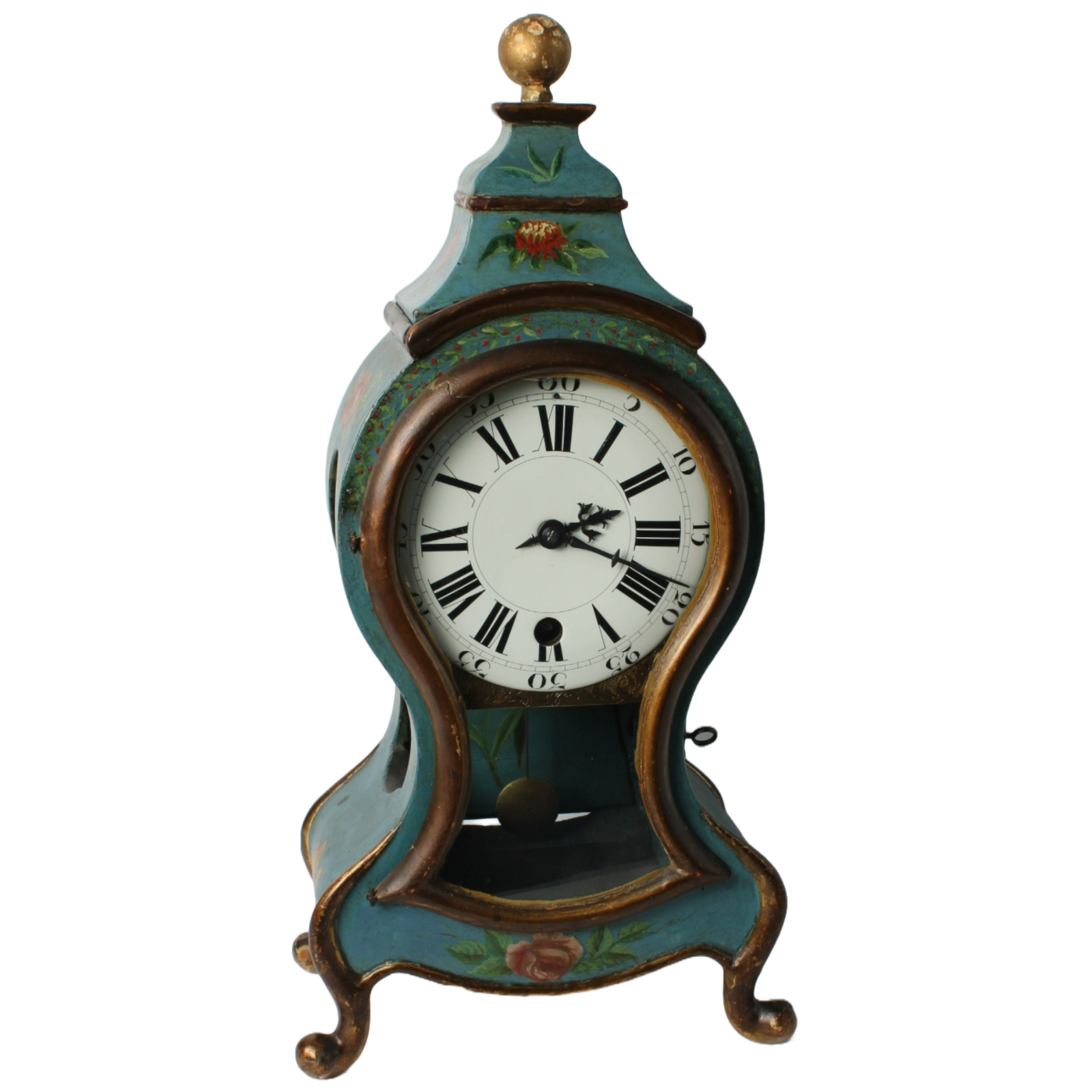 Antique Neuchâteloise Mantel Clock | Hand-Painted Wooden Timepiece ca. 1800 |