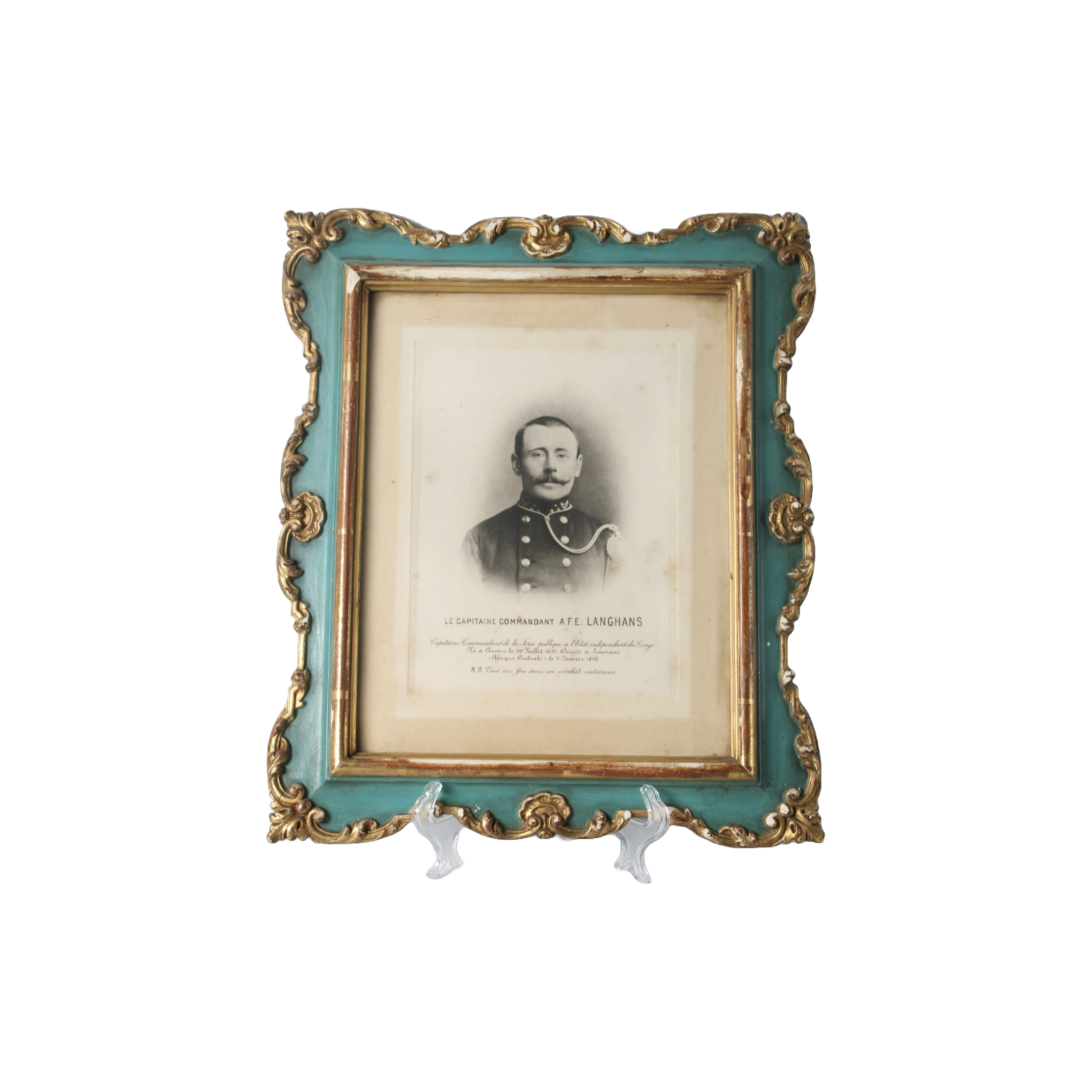 Antique Memorial Portrait of Captain A.F.E. Langhans, Ornate Frame, Belgian