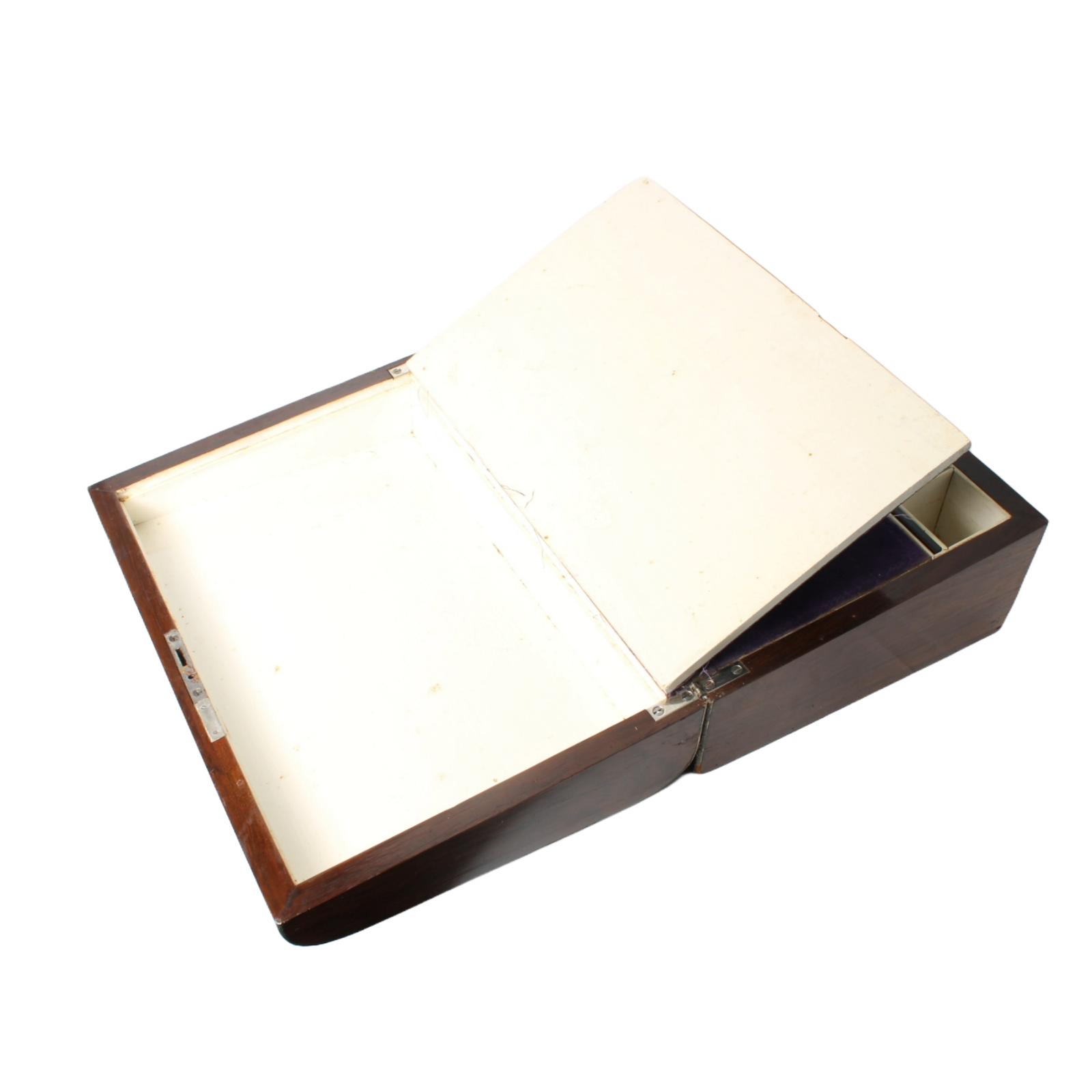 Antique Writing Slope – Wooden 19th Century Writing Box with Purple Velvet Inter