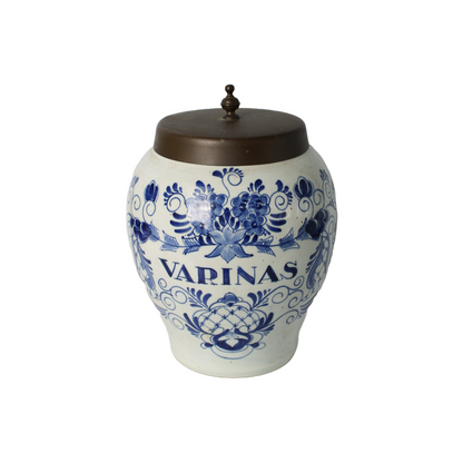 Antique Tobacco Jar VARINAS | Oldenkott Weesp Aº 1760 | Delft Blue Pottery with