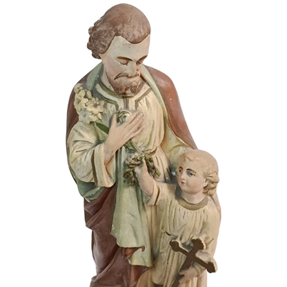17" Tall Religious Antique Painted Plaster Statue/Sculpture of Jesus & St Joseph