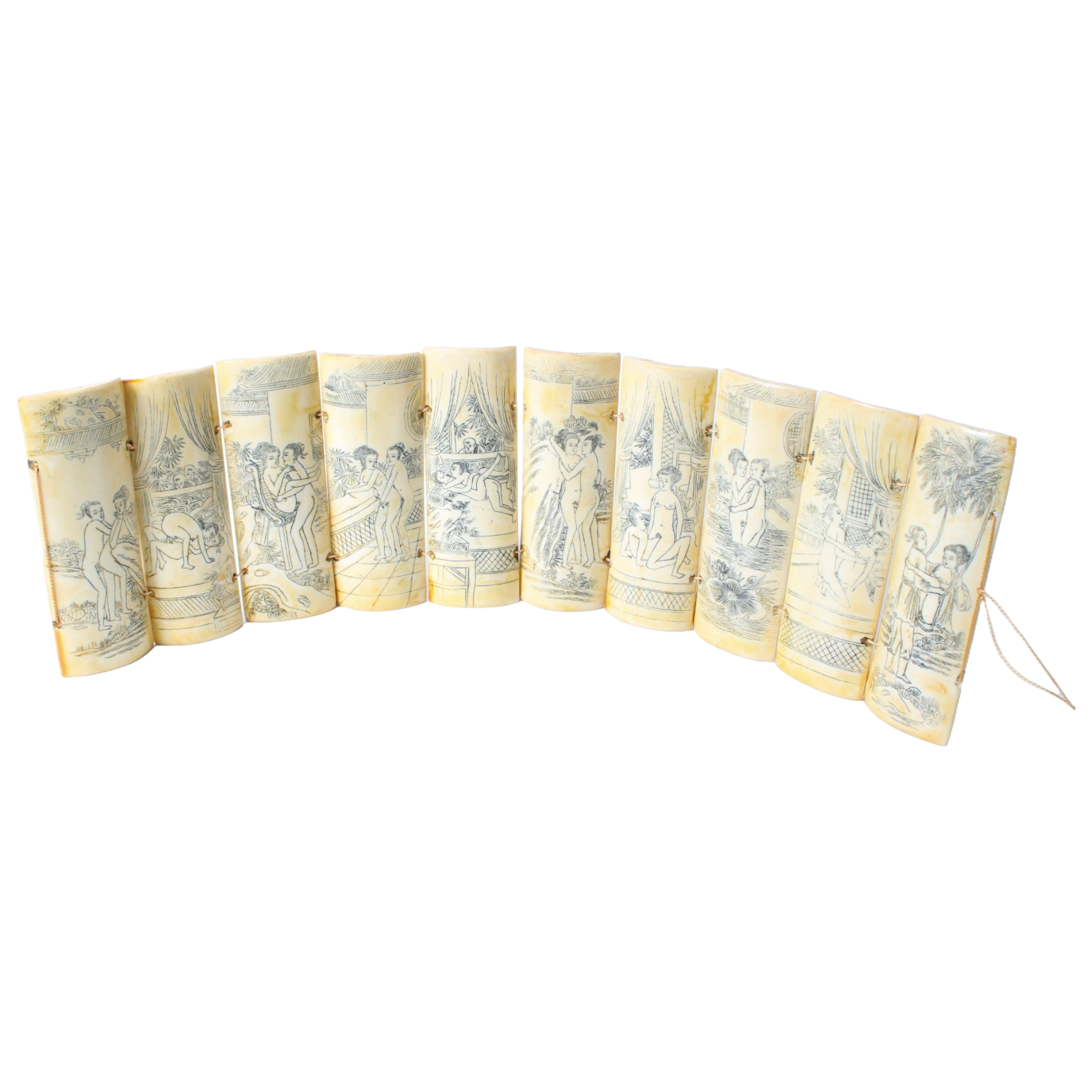 Antique Chinese/Japanese Erotic Folding Book | 19th-Century Bone/Harmonica book