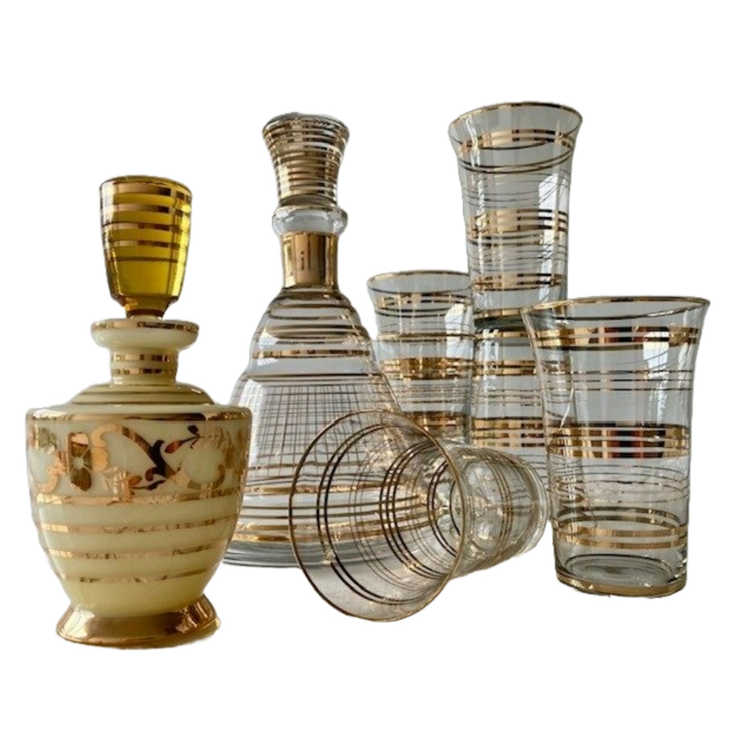 Set of Belgian Verreries de Laeken Glassware - Carafe, Six Water Glasses, and Op