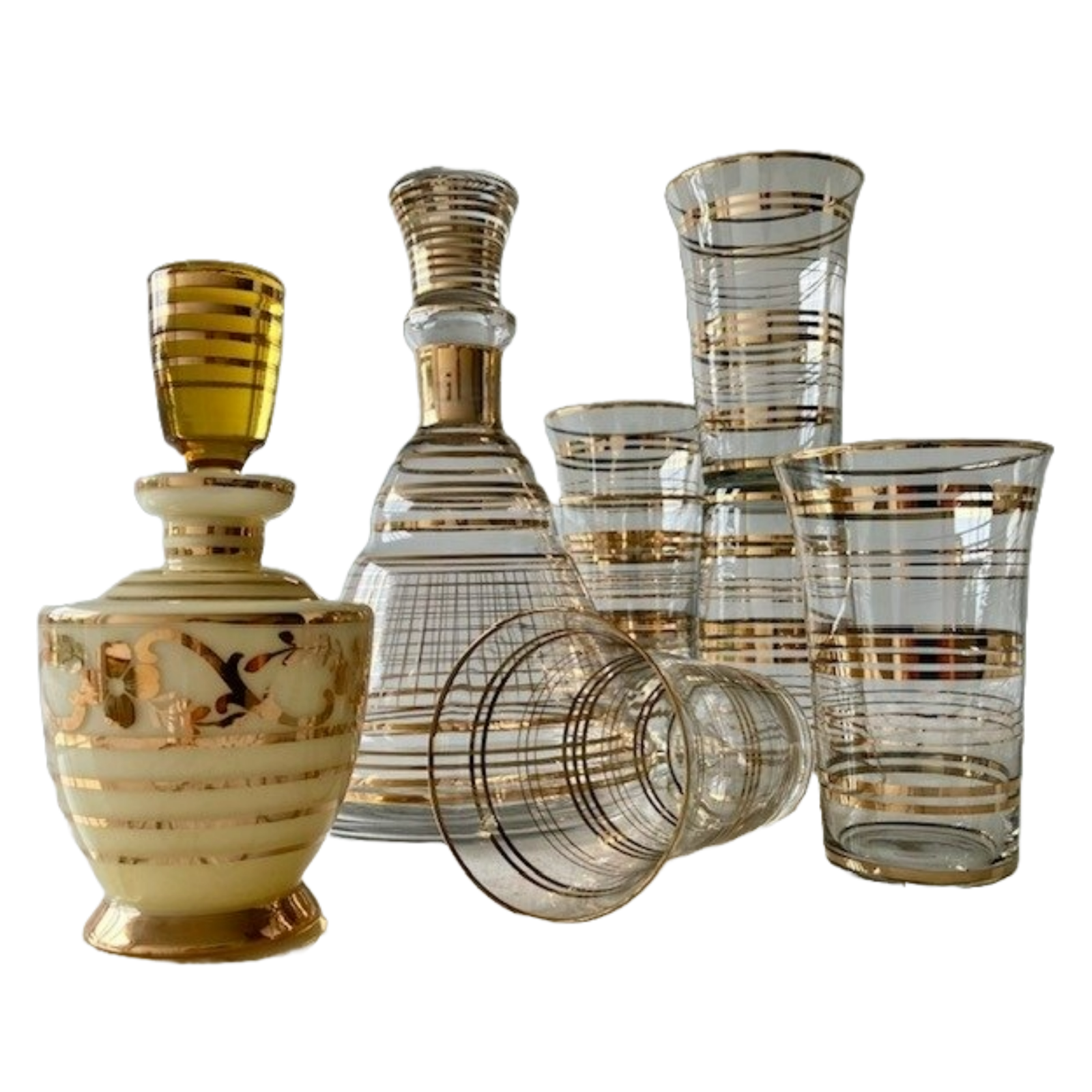 Set of Belgian Verreries de Laeken Glassware - Carafe, Six Water Glasses, and Op