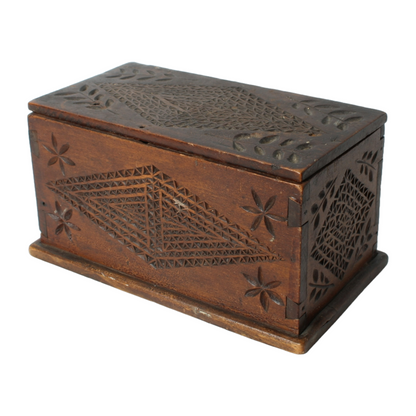 Handmade Wooden Box – Decorative Carvings with Geometric Patterns and Floral