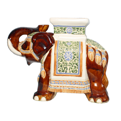 Unique Hand-Painted Ceramic XXL Elephant Plant Stand + Vase