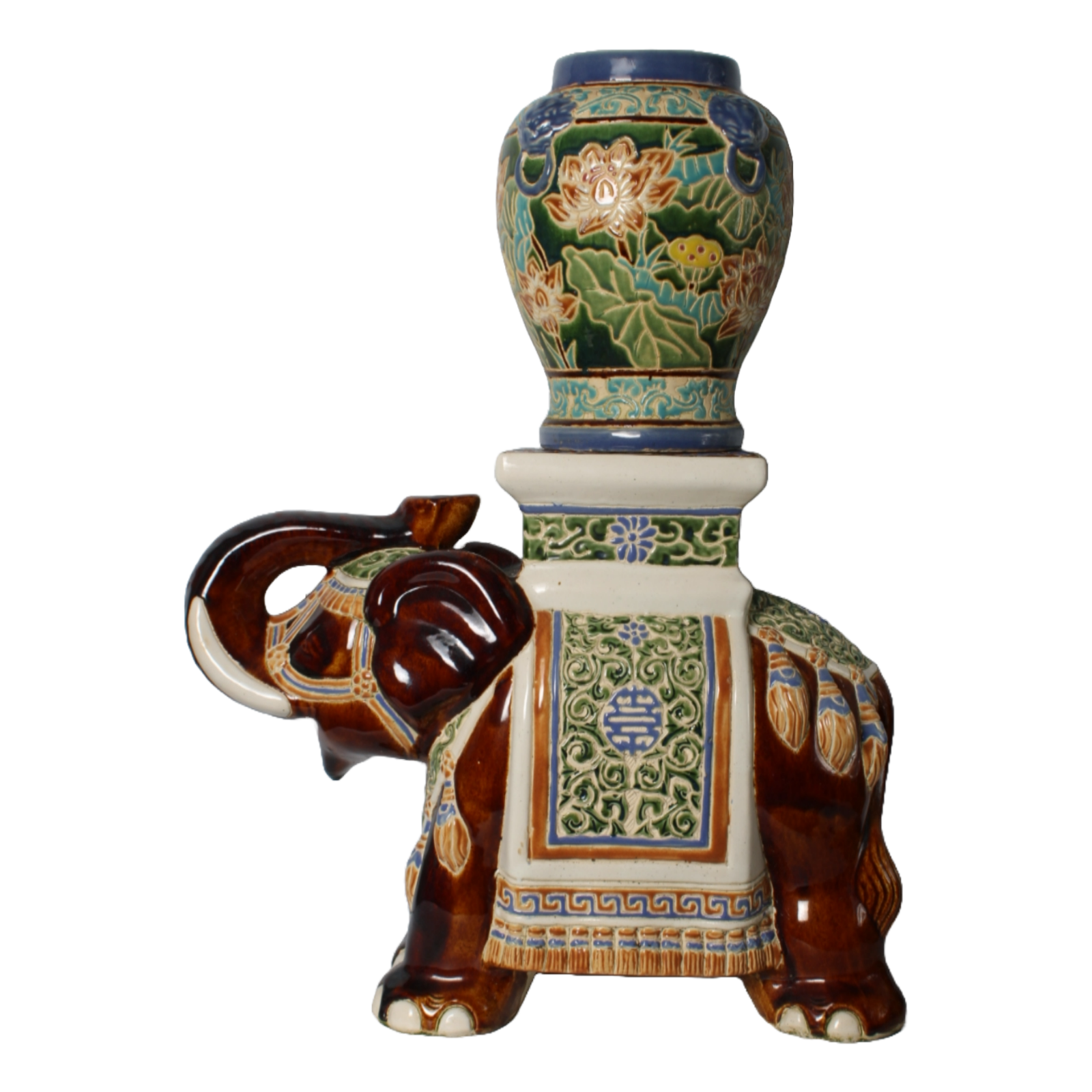 Unique Hand-Painted Ceramic XXL Elephant Plant Stand + Vase