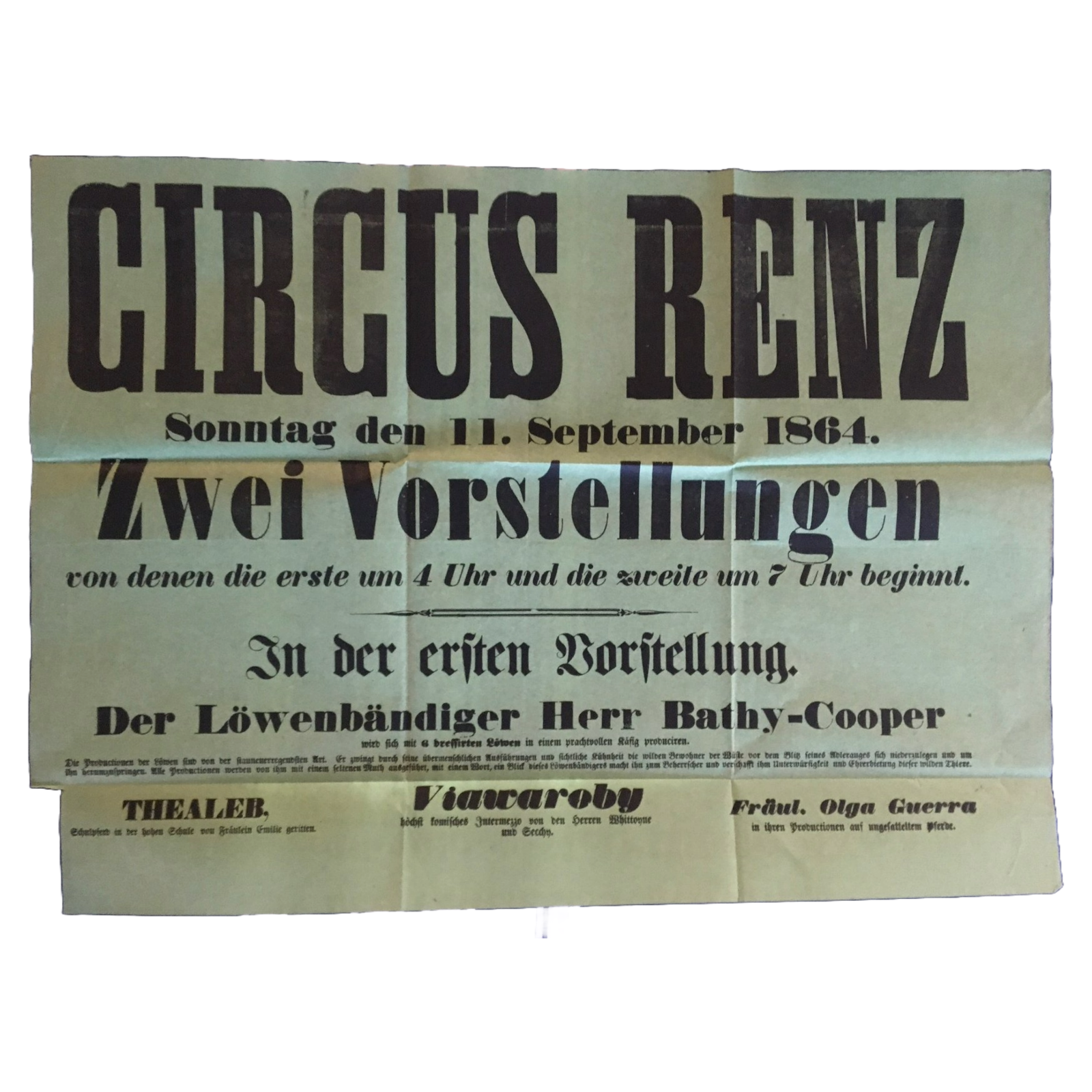 Rare Original 19th-Century Circus Renz Poster from 1864 | Professionally Framed