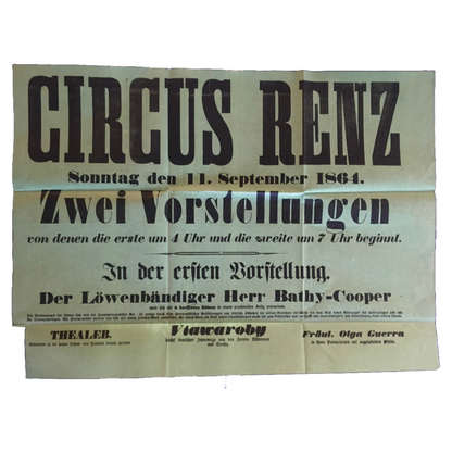 Rare Original 19th-Century Circus Renz Poster from 1864 | Professionally Framed