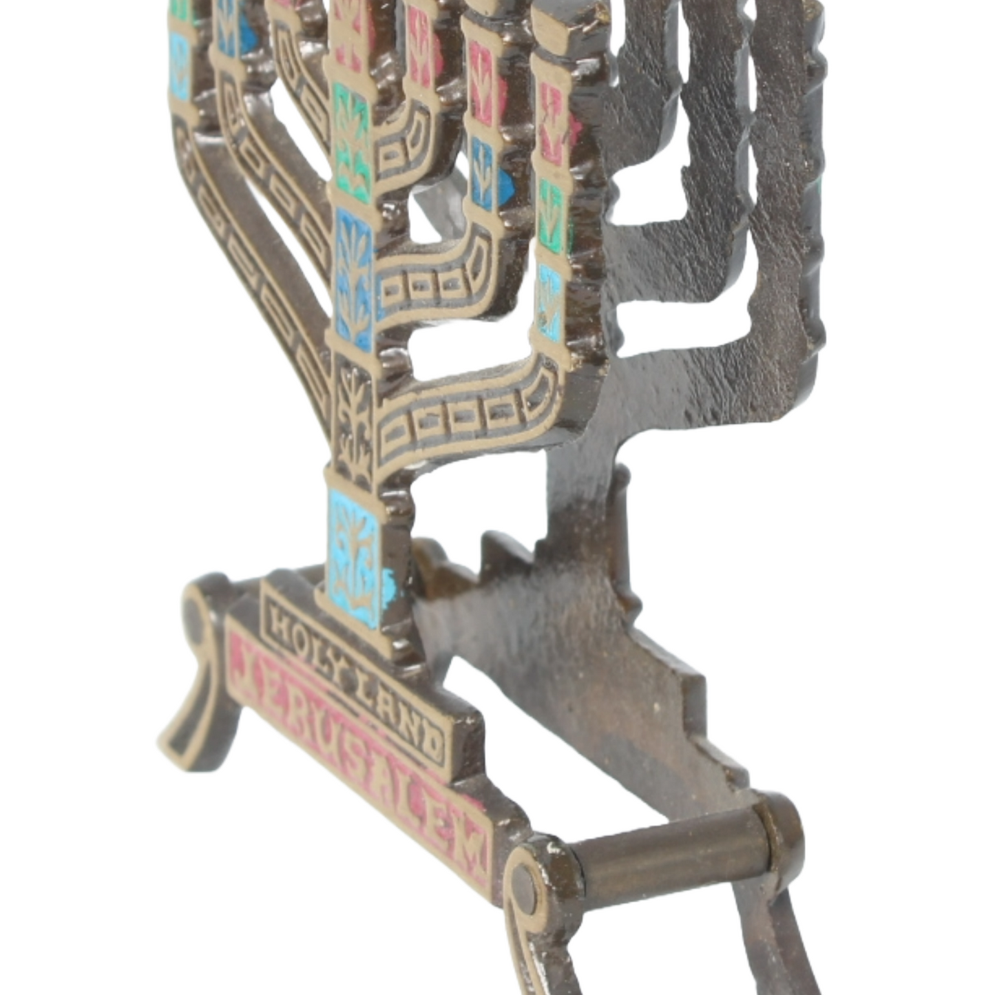 Vintage Judaica Menorah Napkin Holder, Handmade in Israel, 1950s