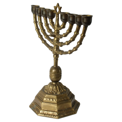 Antique Brass Menorah - 7-Branch Jewish Candelabra, Late 19th/Early 20th Century