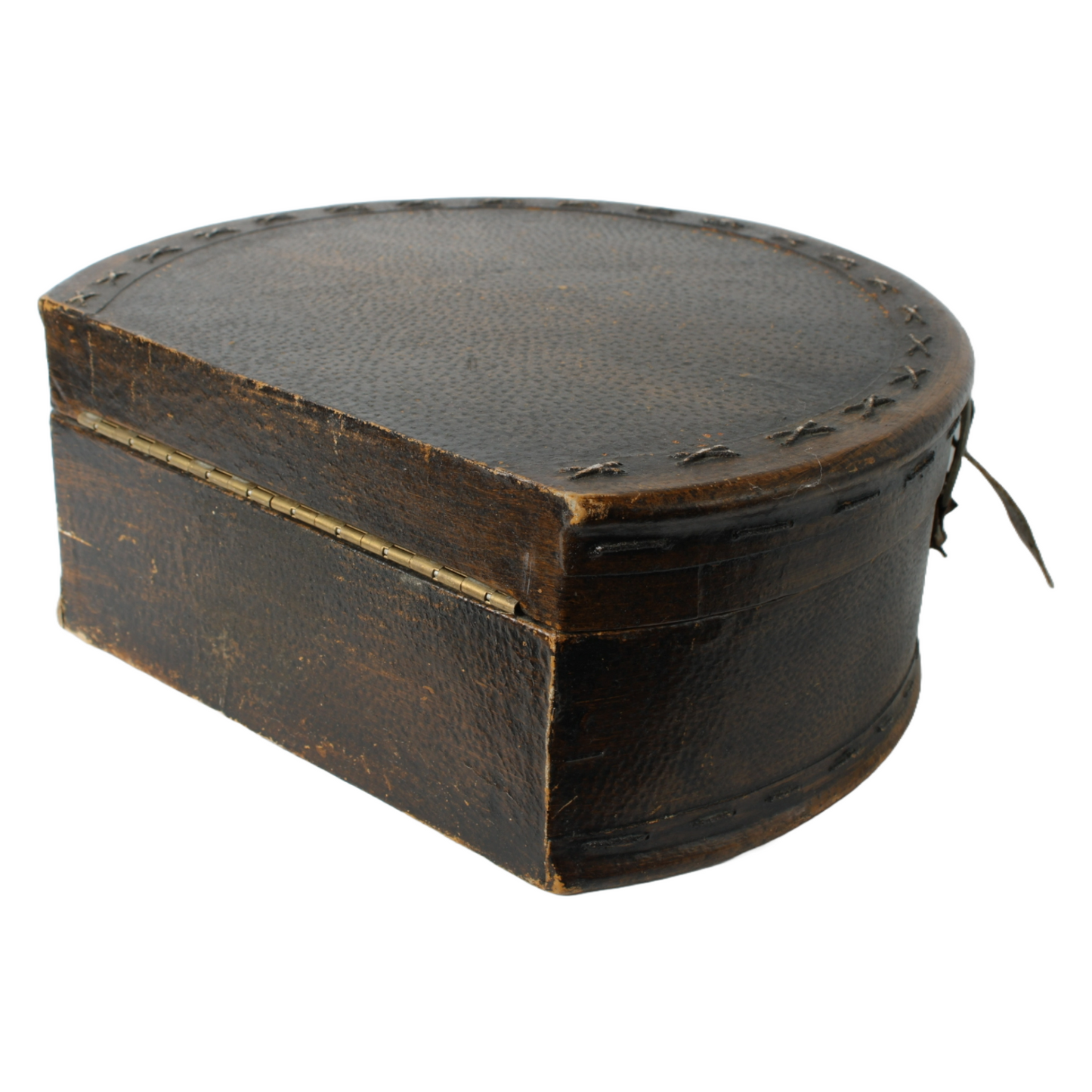 Antique round hat box with leather handle and straps – elegant ladies' travel
