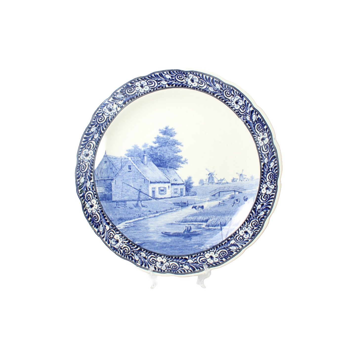 Delft Blue XL Plate, Royal Boch, with Dutch Landscape, circa 1950