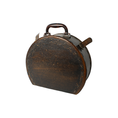 Antique round hat box with leather handle and straps – elegant ladies' travel