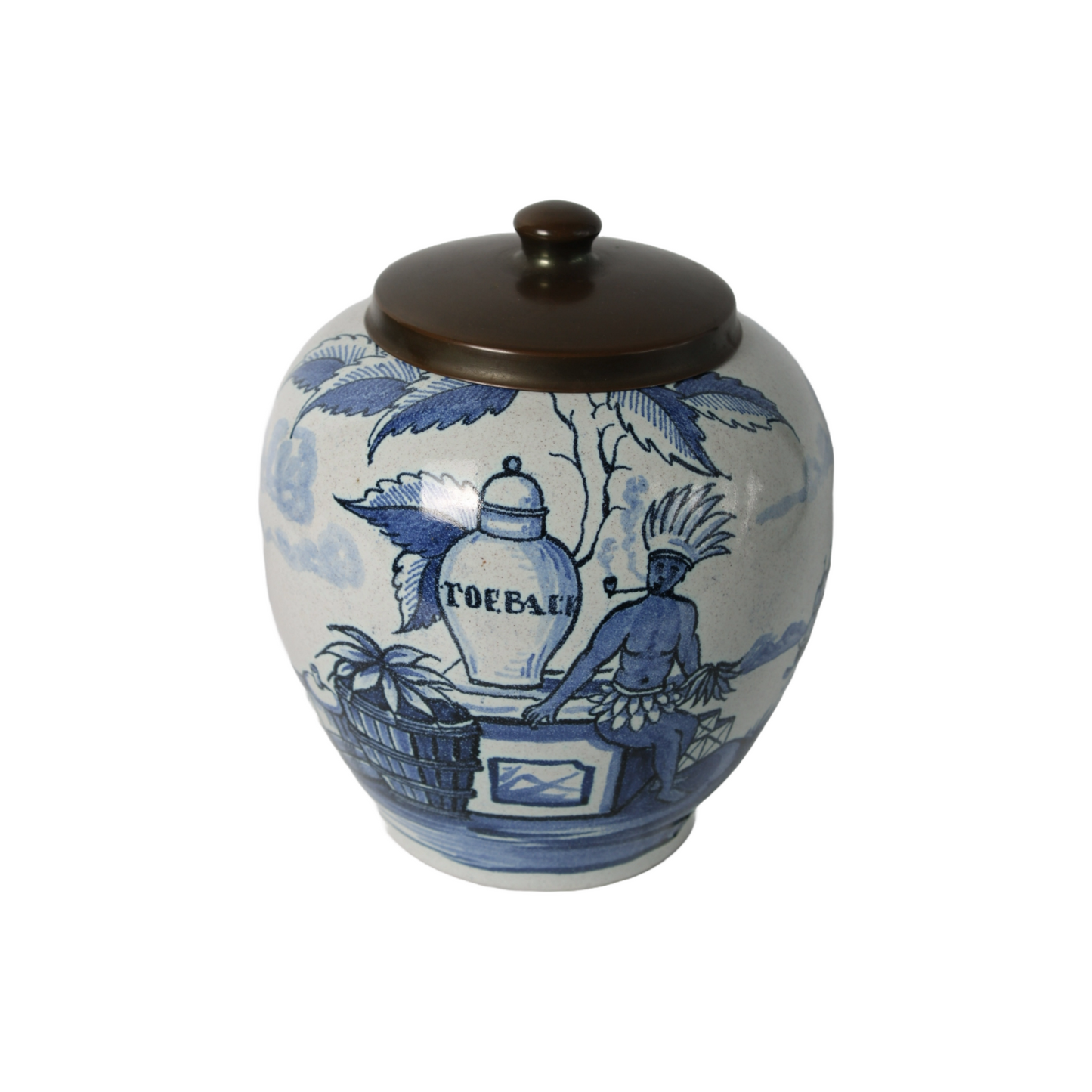 Rare Zenith Gouda Tobacco Jar | Hand-painted ceramic with colonial motif |