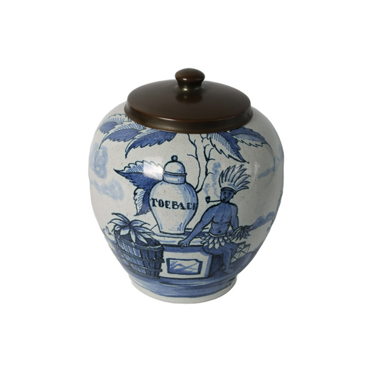 Rare Zenith Gouda Tobacco Jar | Hand-painted ceramic with colonial motif |