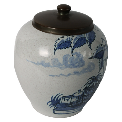 Rare Zenith Gouda Tobacco Jar | Hand-painted ceramic with colonial motif |