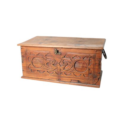Antique Wooden Cash Box | Detailed Woodcarving | 18th-19th Century |