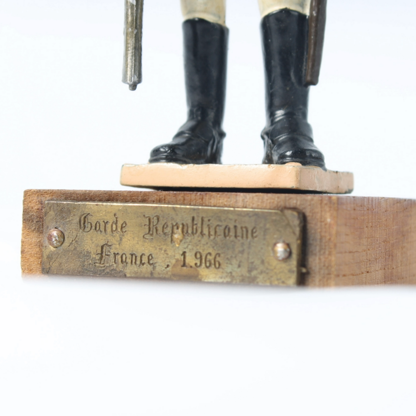 Vintage French Garde Républicaine Soldier Figurine on Wooden Base, 1966,