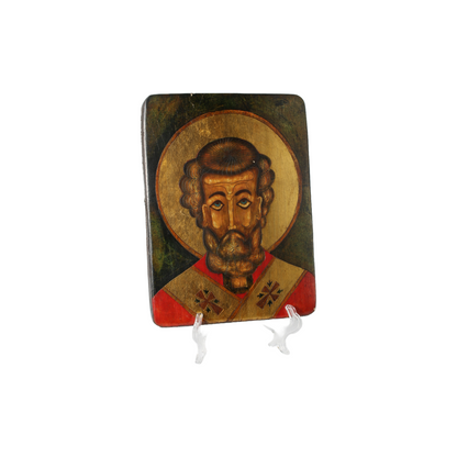 Hand-Painted Orthodox Icon of a Saint from Romania, 20th Century, Religious Art,