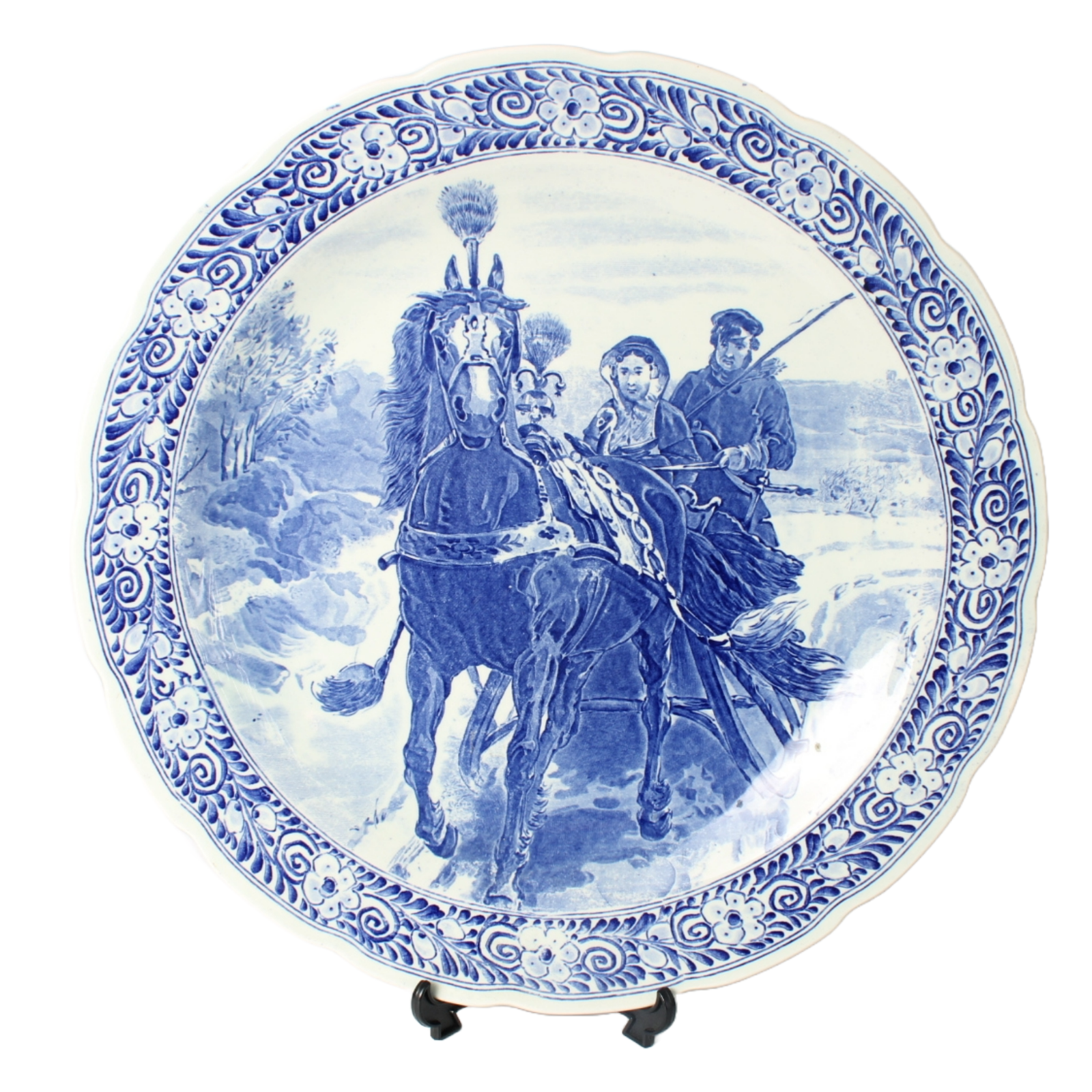 Authentic Royal Sphinx Delft Blue Wall Plate, Hand-Painted Winter Scene, 38cm