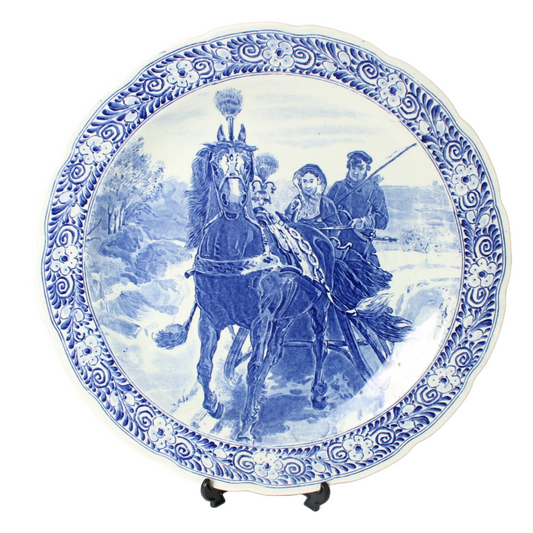 Authentic Royal Sphinx Delft Blue Wall Plate, Hand-Painted Winter Scene, 38cm
