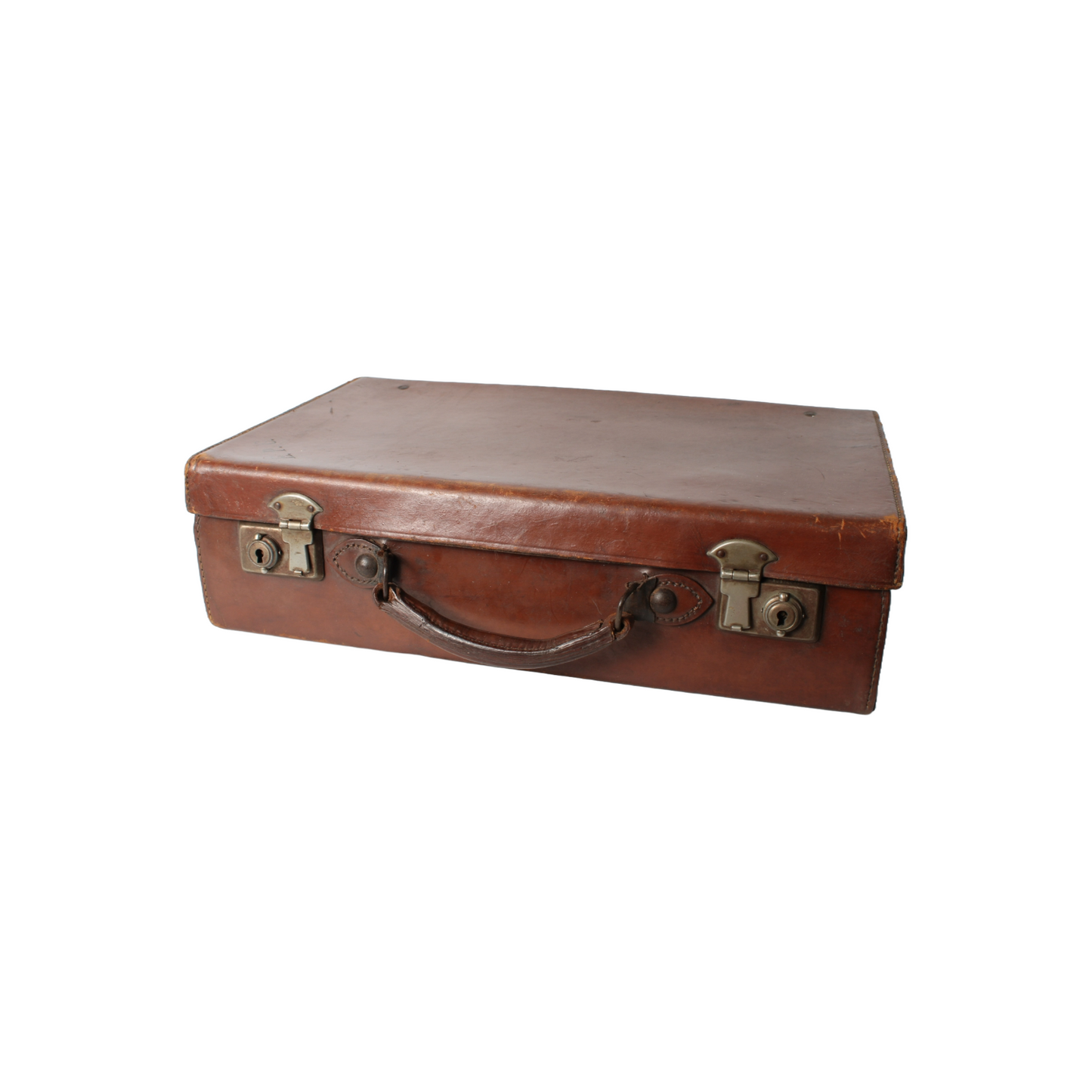 Vintage Leather Travel Suitcase with Metal Clasps | Antique Diplomatic case