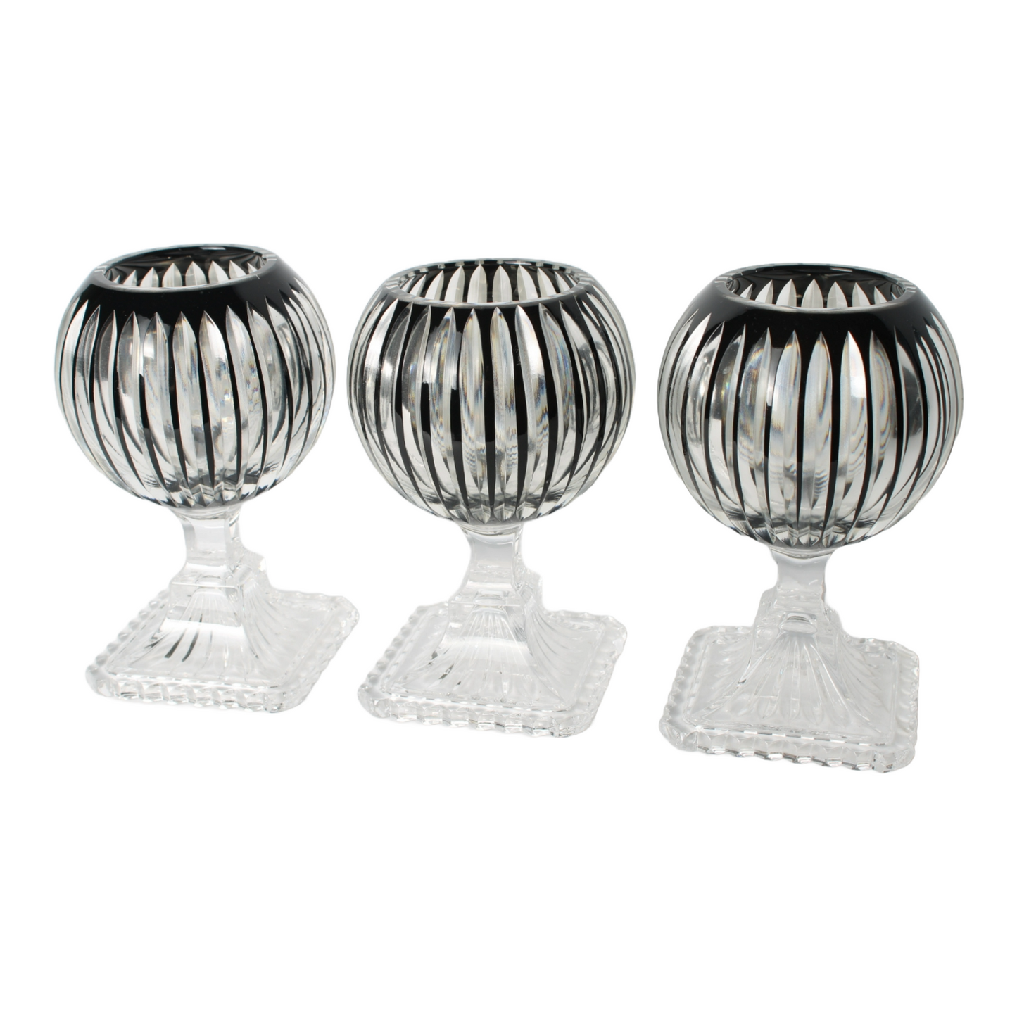 Bohemian Crystal Candle Lanterns, Set of 3, Czech Hand-Cut Glass
