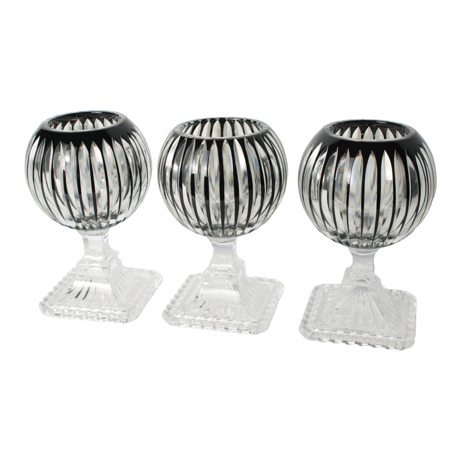Bohemian Crystal Candle Lanterns, Set of 3, Czech Hand-Cut Glass