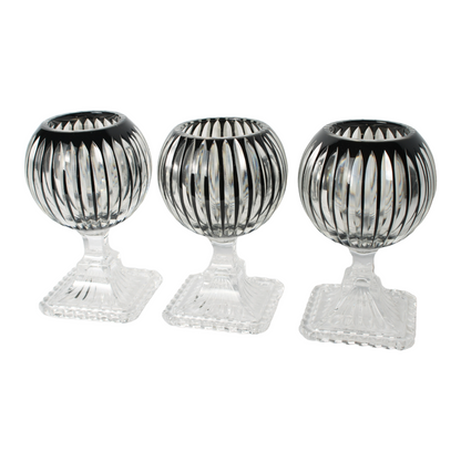 Bohemian Crystal Candle Lanterns, Set of 3, Czech Hand-Cut Glass