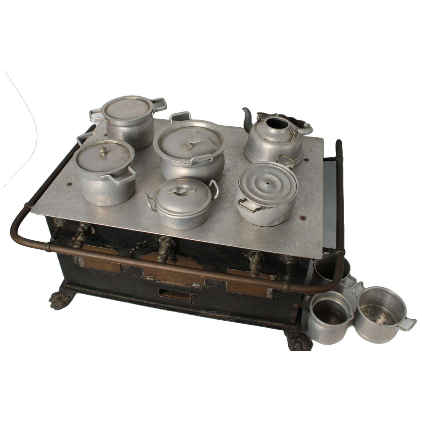 Rare Antique Toy Stove with Claw Feet and Pans ca. 1900–1925 | 22 cm / 8.66 inch