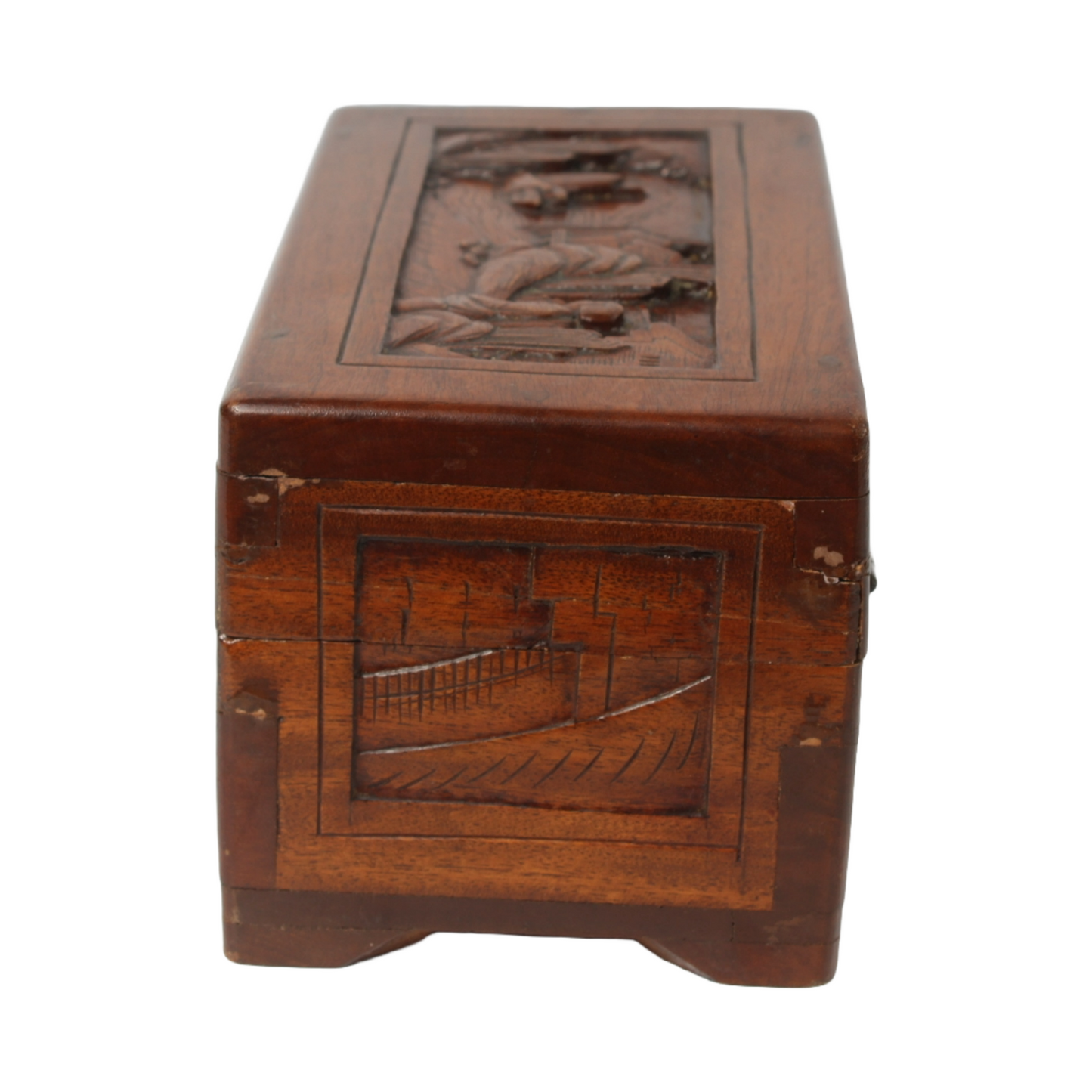 Hand-Carved Wooden Box with Brass Lock, China, circa 1930