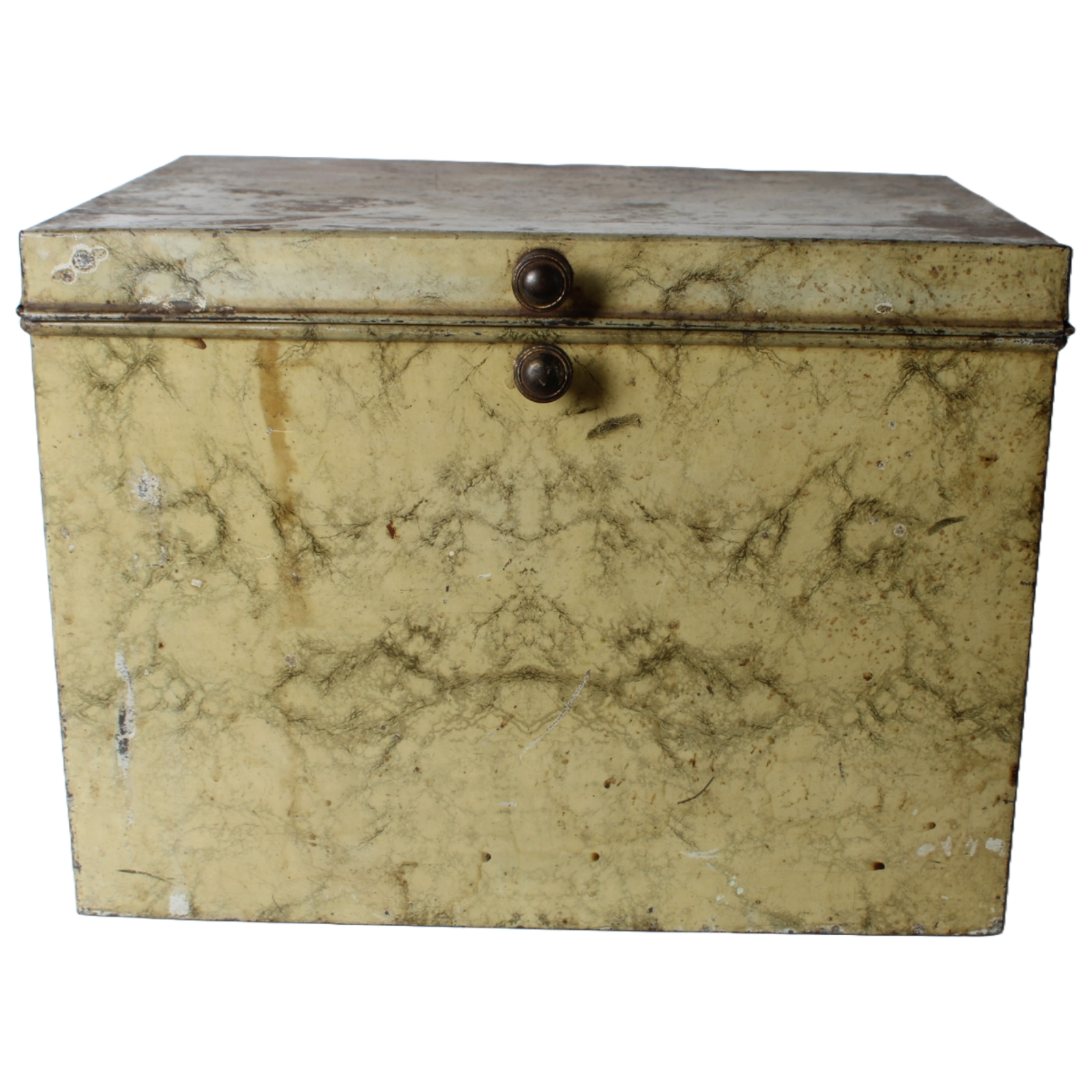 Antique Faux-Marble Metal Storage Chest with Knobs – Industrial Tin Box