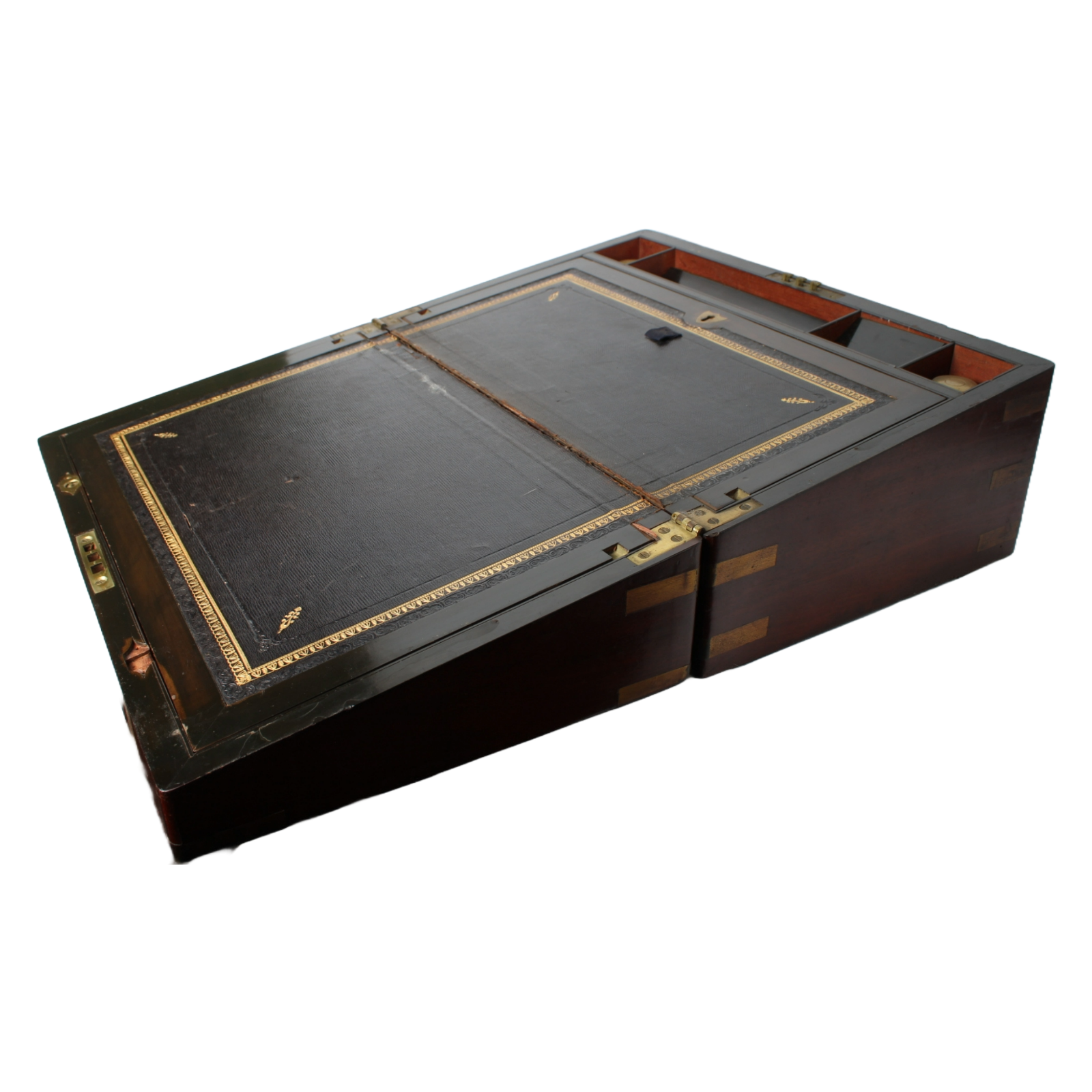 19th Century Writing Box – Antique Wooden Portable Desk with Brass Fittings