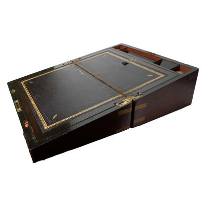 19th Century Writing Box – Antique Wooden Portable Desk with Brass Fittings