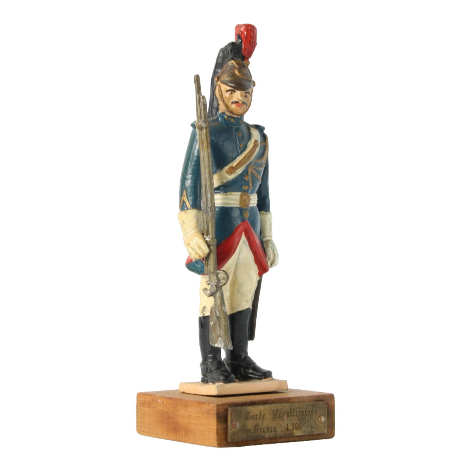 Vintage French Garde Républicaine Soldier Figurine on Wooden Base, 1966,