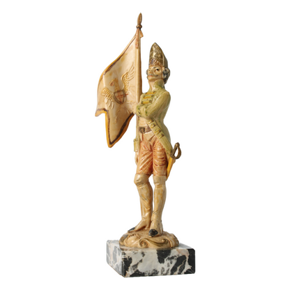Hand-Painted Italian Soldier Figurine on Genuine Carrara Marble Base