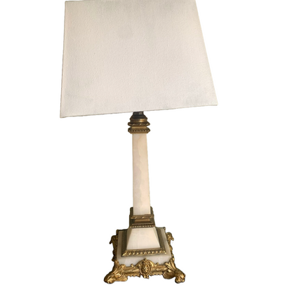White Marble Lamp Base with Gilded Bronze Alloy - Circa 1900 - Working Order