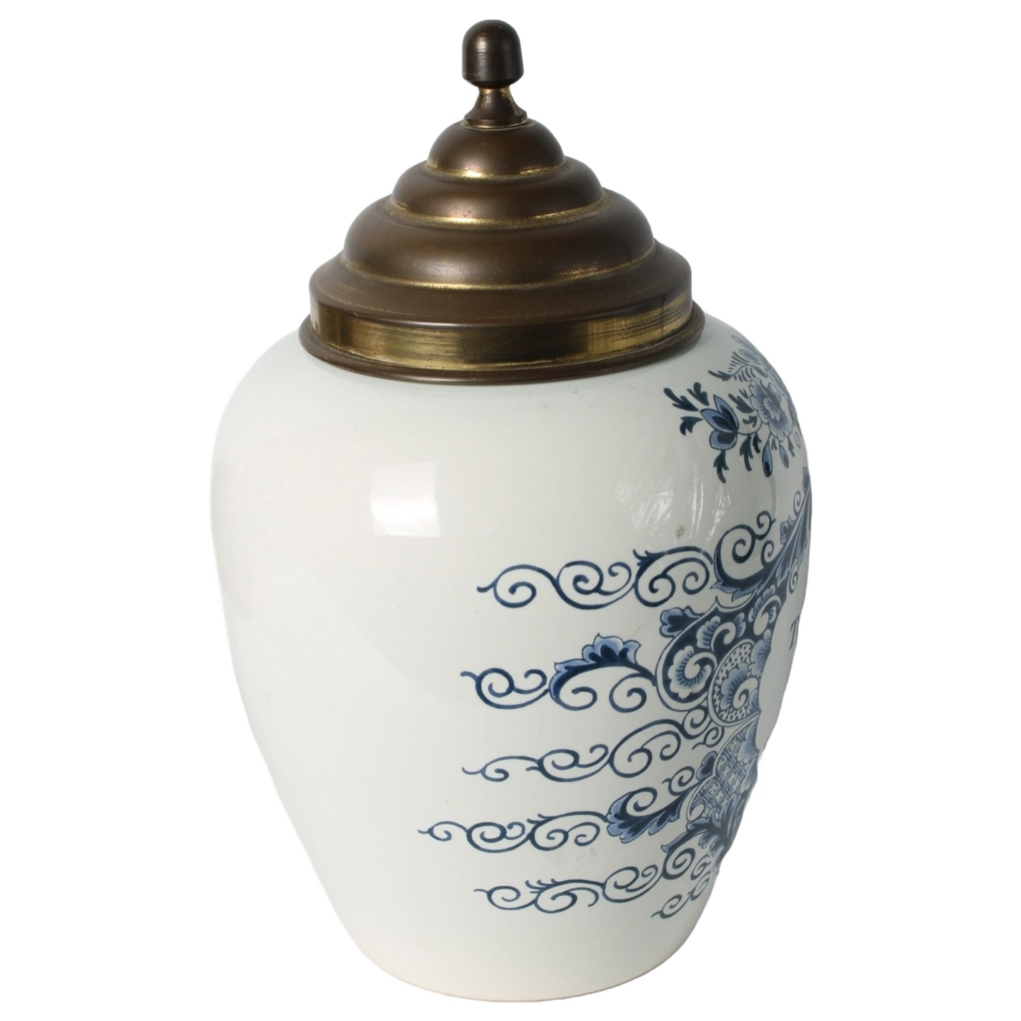 Large Delft Blue Tobacco Jar with Brass Lid | Oud Delft | TOEBACK | c. 1950