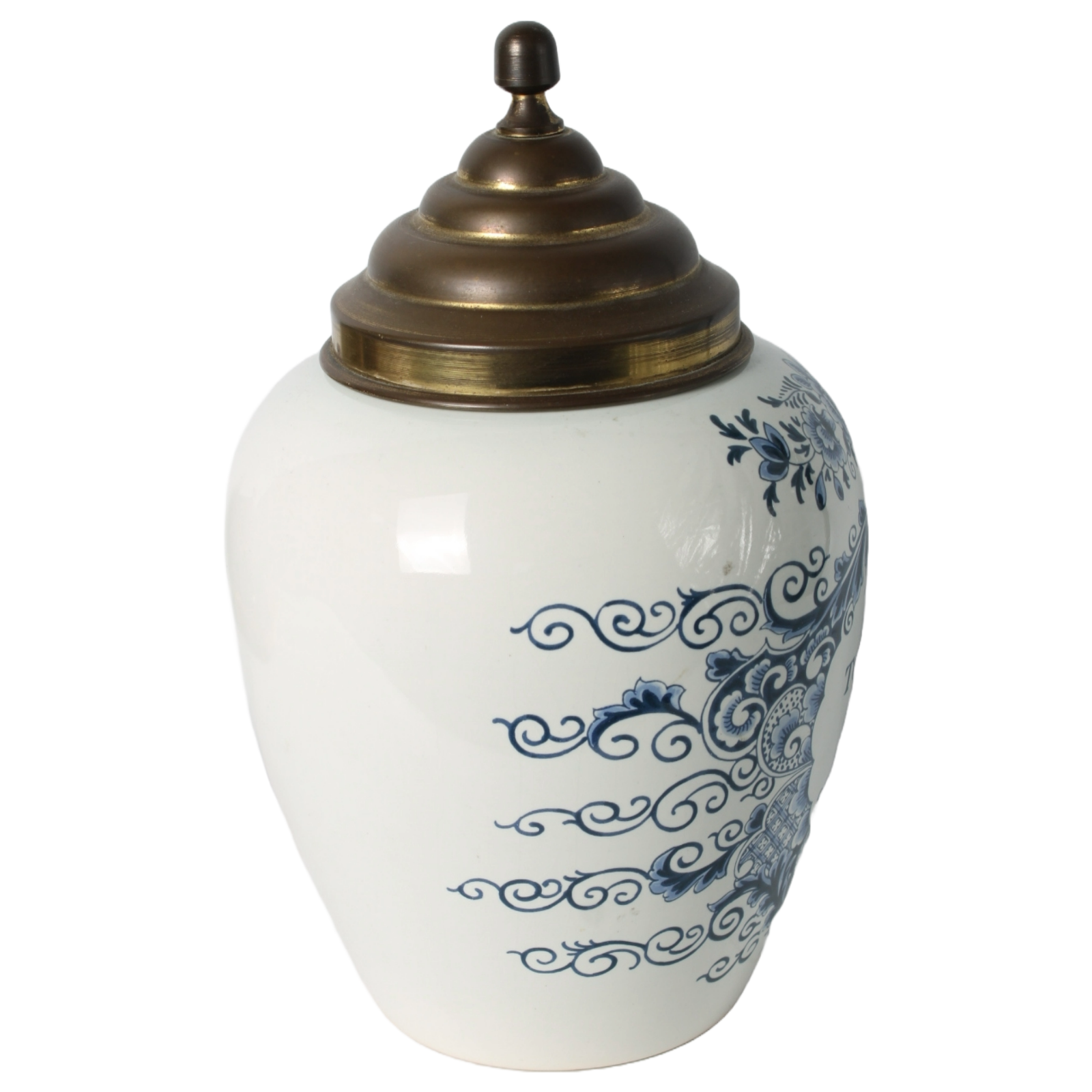 Large Delft Blue Tobacco Jar with Brass Lid | Oud Delft | TOEBACK | c. 1950
