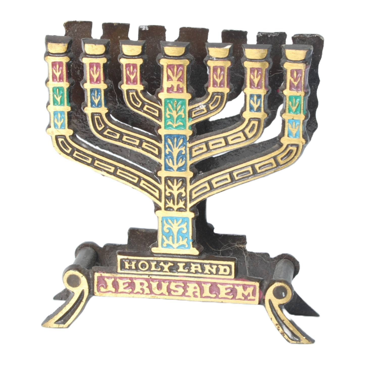 Vintage Judaica Menorah Napkin Holder, Handmade in Israel, 1950s