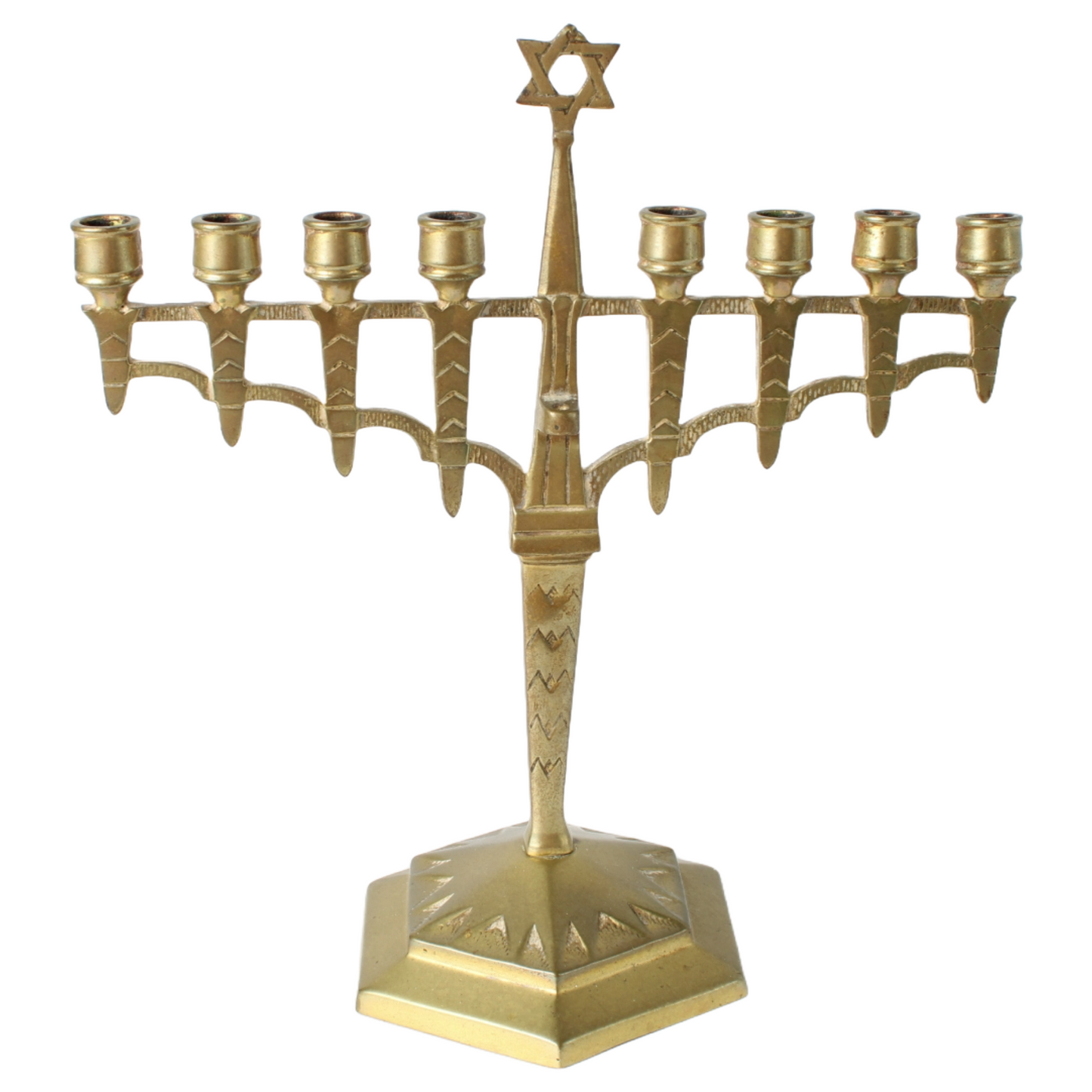 Antique Brass Hanukkah Menorah | Jewish Nine-Branched