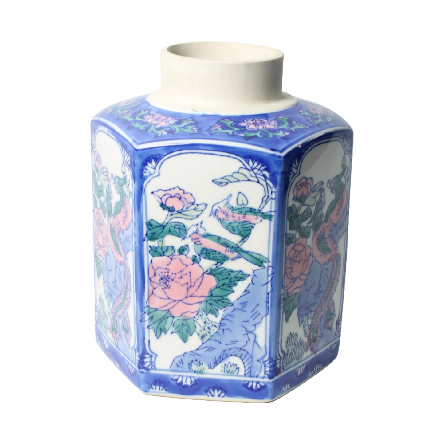 Beautiful Hand-Painted Vase in Chinese Style - Colorful Birds and Floral Motif -