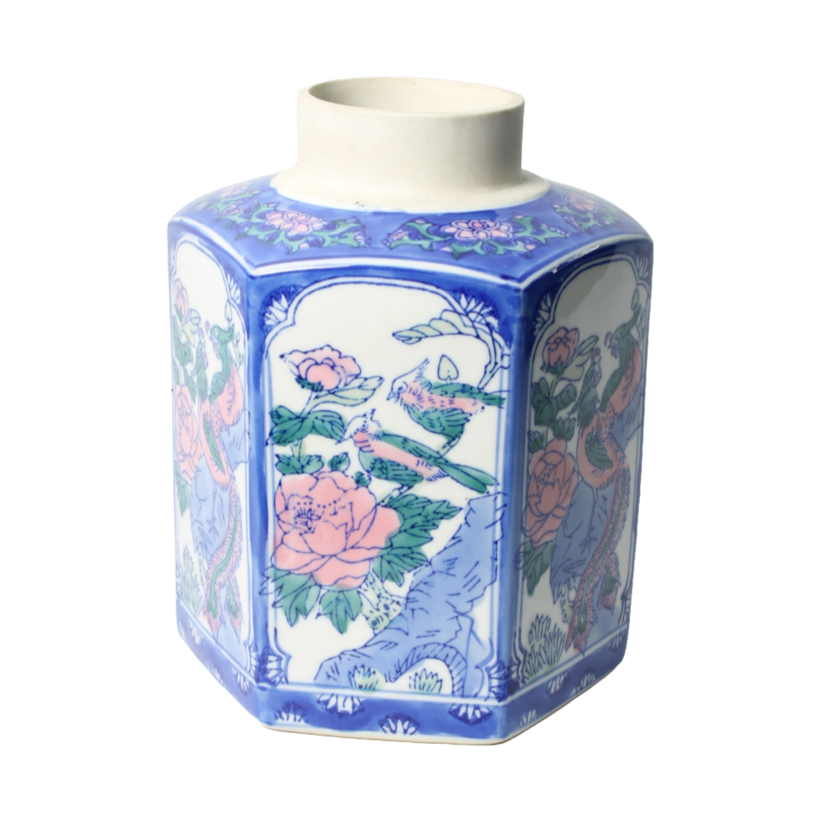 Beautiful Hand-Painted Vase in Chinese Style - Colorful Birds and Floral Motif -