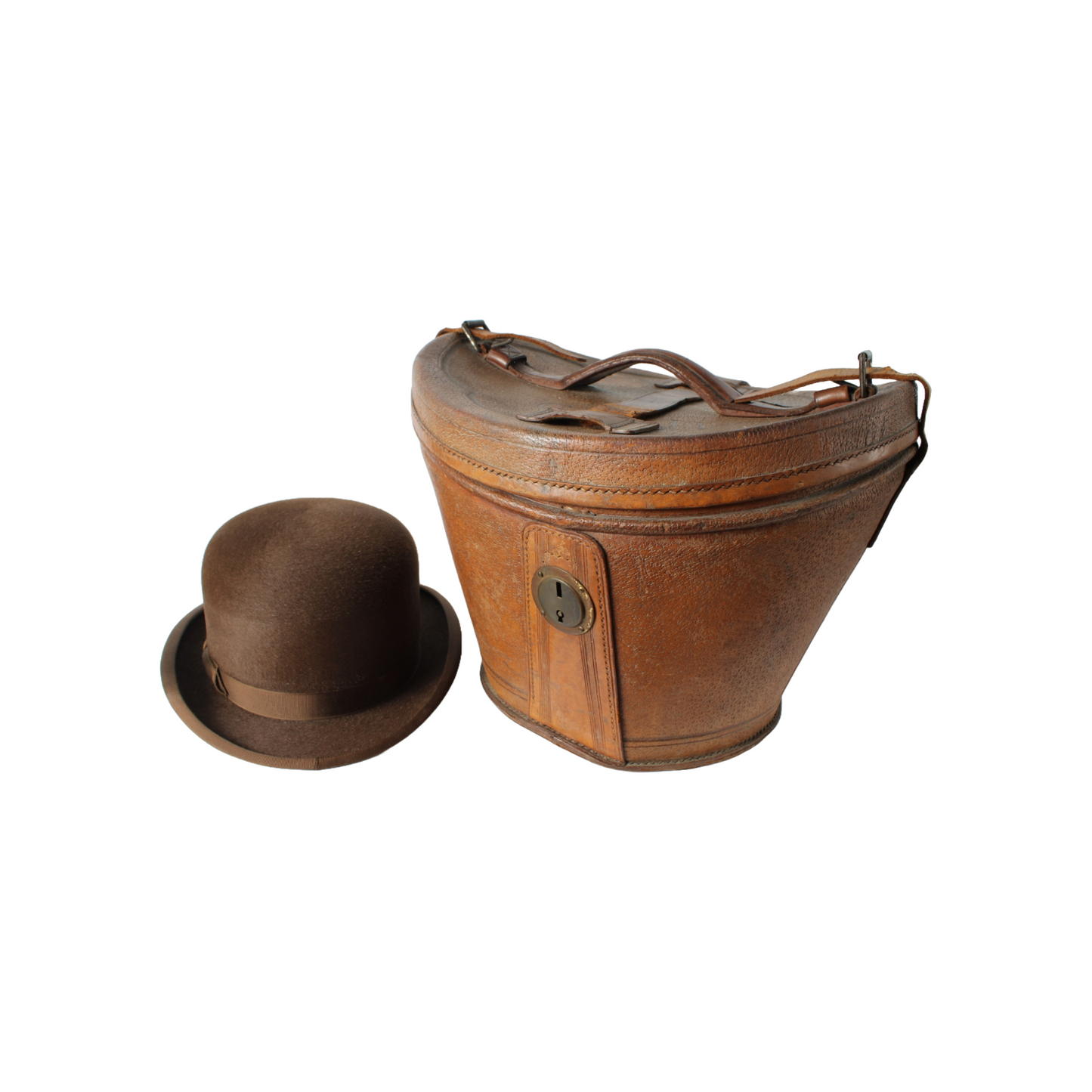 Antique Brown Bowler Hat (Size 58) with Leather Hat Box – Wegener