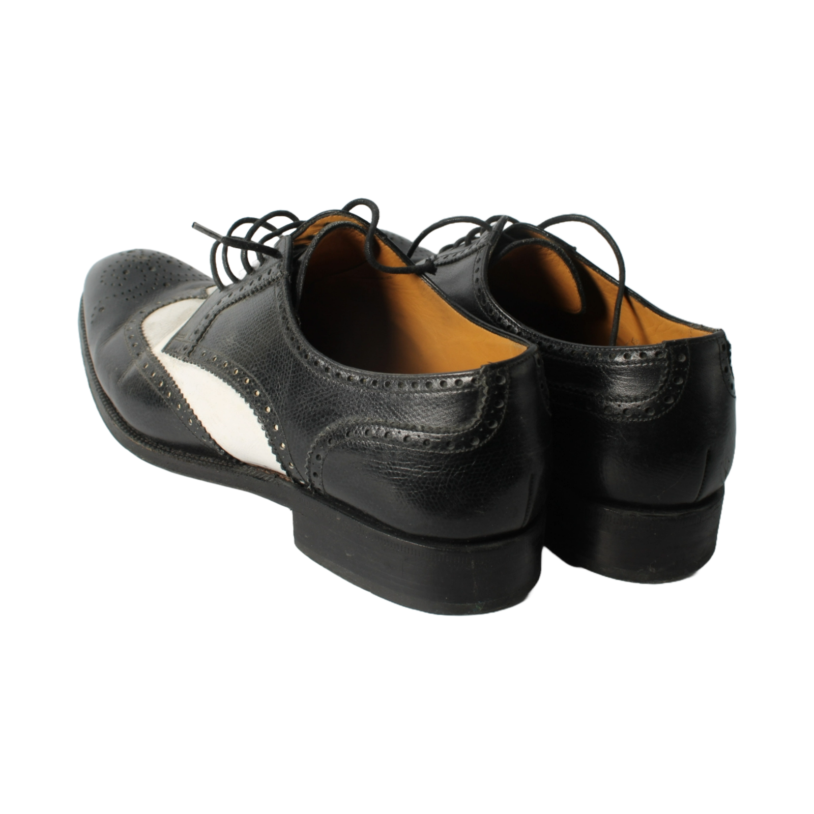 Vintage Black & White Yanko Brogue Shoes, Handcrafted Leather Spectator Shoes