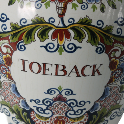 Rare vintage tobacco jar “TOEBACK” with brass lid | Delft blue