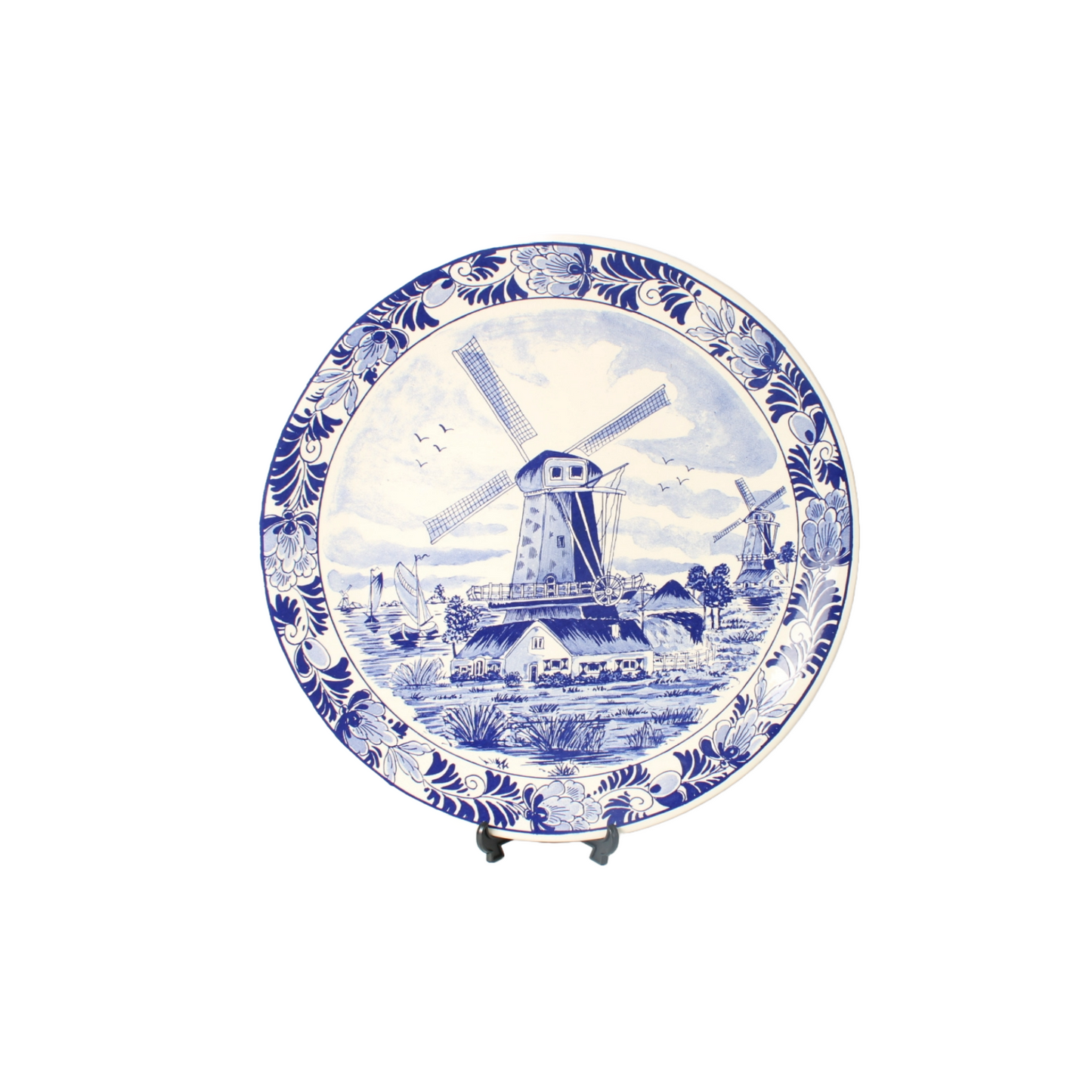 Hand-Painted XL Delft Blue Wall Plate 38 cm Windmill by De Delftse Schouw