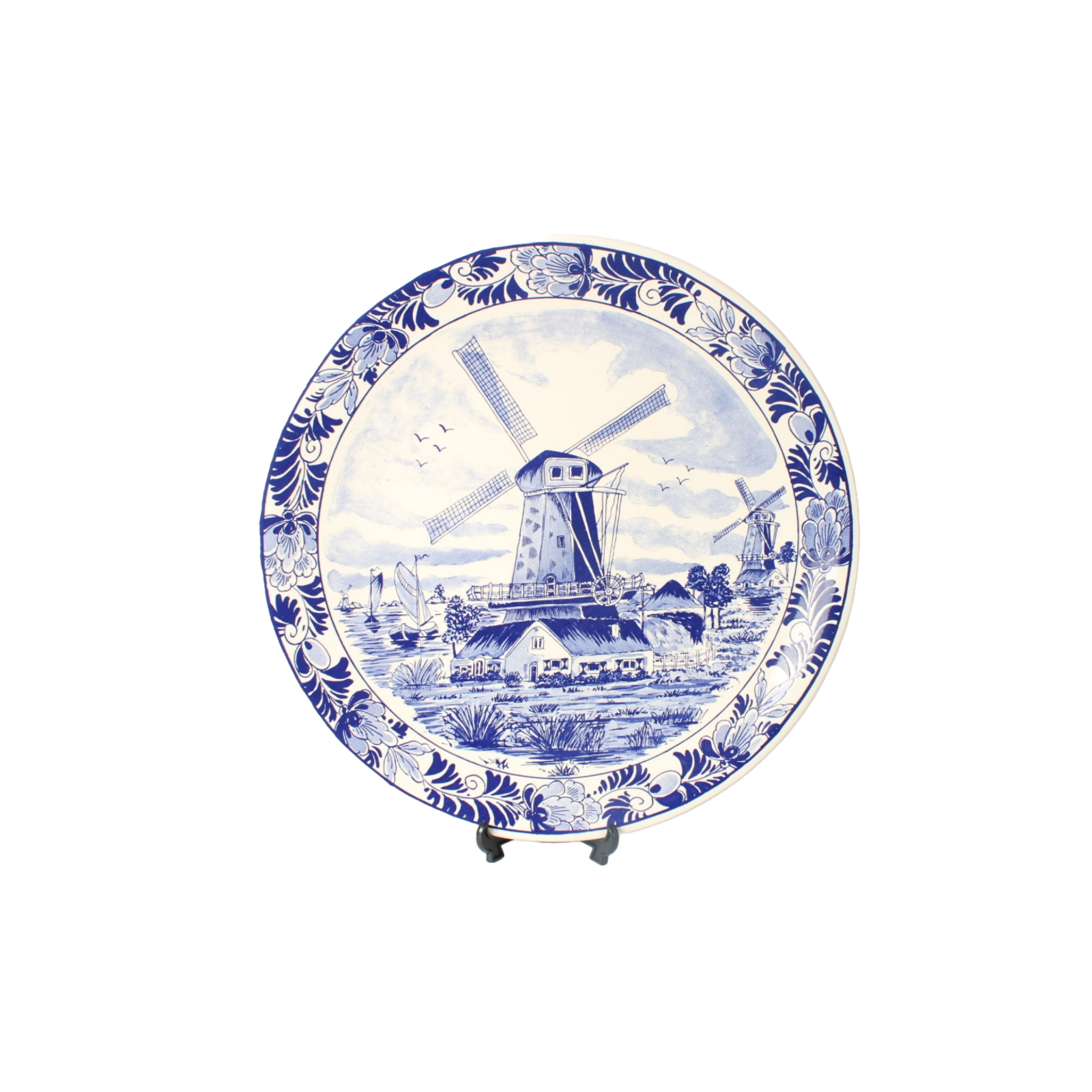Hand-Painted XL Delft Blue Wall Plate 38 cm Windmill by De Delftse Schouw